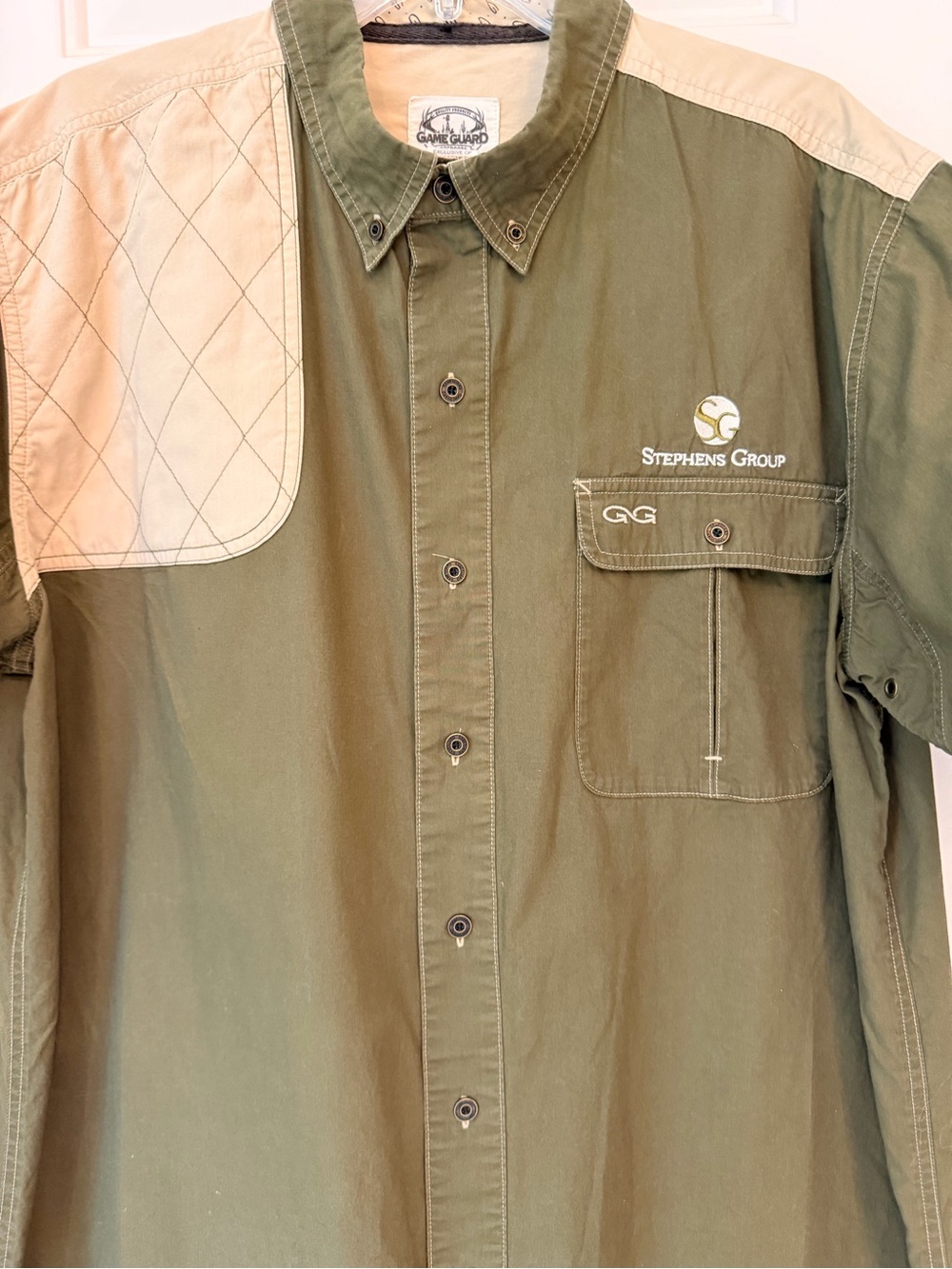 GameGuard Short Sleeve Padded Recoil Shooting Shirt, Button, Olive & Tan, Sz XL - Picture 2 of 13